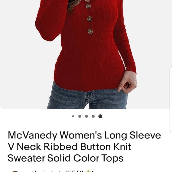 McVanedy Women's Long Sleeve V-Neck Button Front Red Knit Sweater New W/Tags Sm. - Picture 9 of 14